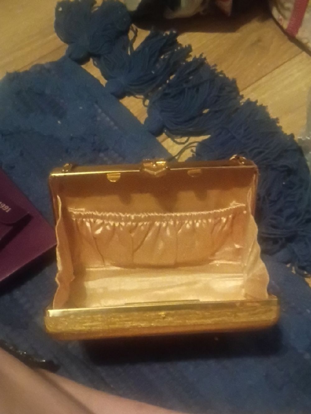 Gold Metal Frame Evening Clutch with Satin Interior